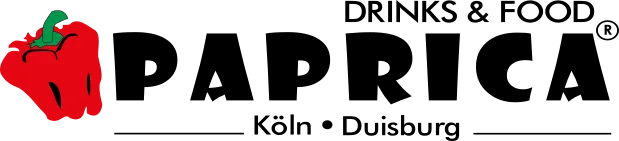 Das Logo von Paprica Duisburg mit einer roten Paprika vor schwarzem Text